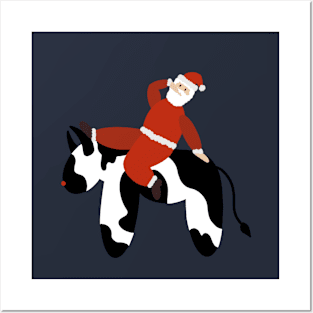 Sexy Santa Claus Riding a Cow Posters and Art